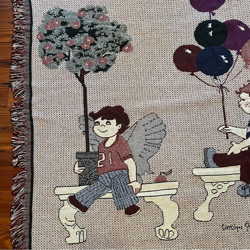 Carolyn Shores Wright Children Angels Throw Blanket Afghan Tapestry Approx 48X66